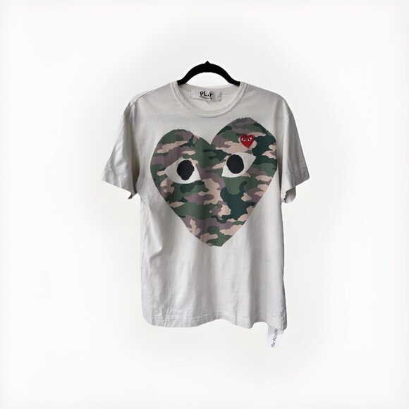 Comme des Garcons Vintage T-Shirt White Camo Made in Japan Size: L Large Heart - Picture 1 of 4